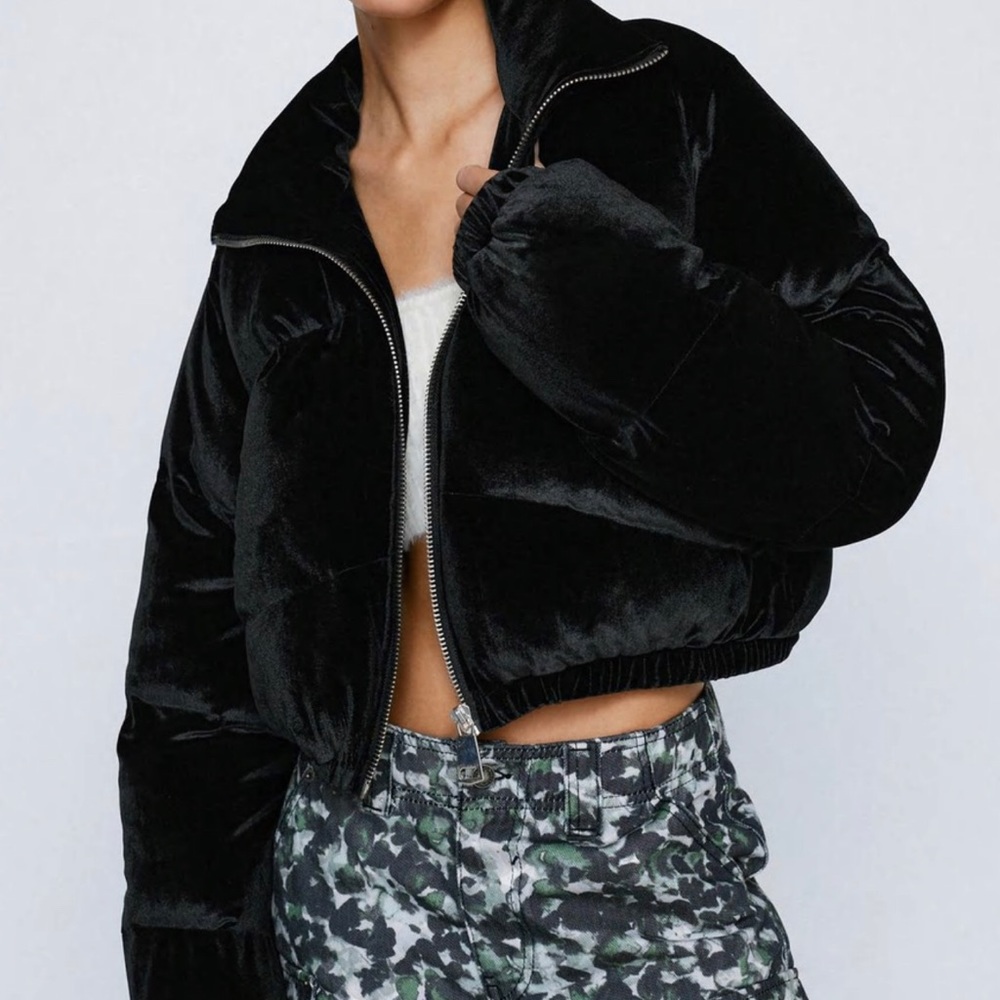 Black velour puffer jacket